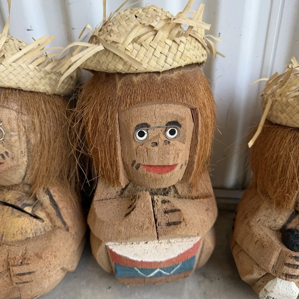 Tiki Bar! Summertime!  Coconut People Bongos, Drinks, Baby Monkey  Pool Side